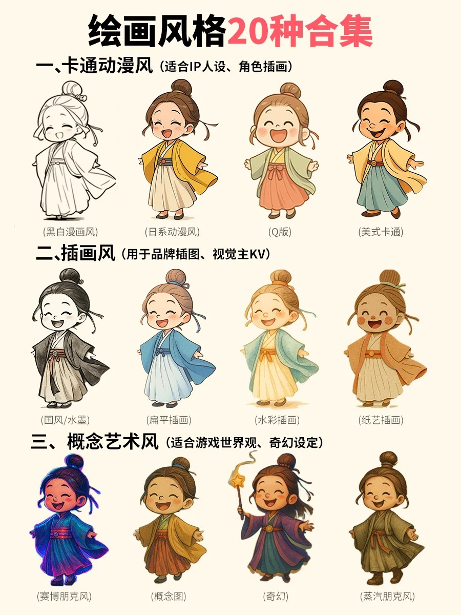 直接码住⚡4o画风大全！20种风格提示词合集