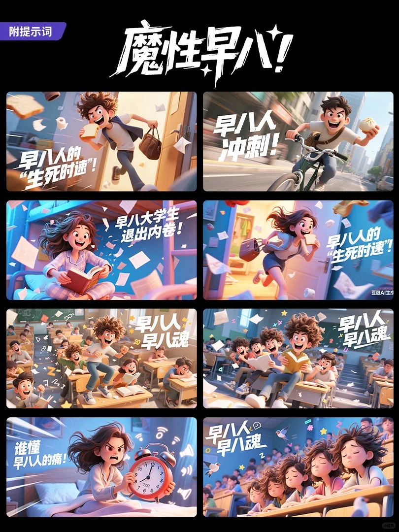 早八精神状态🔥AI海报教程（附提示词）