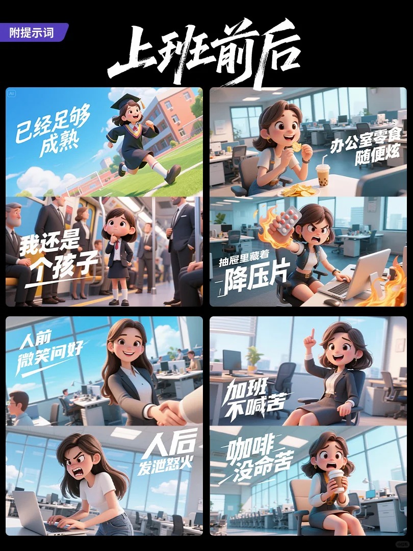 打工人入职前后对比🔥附AI提示词