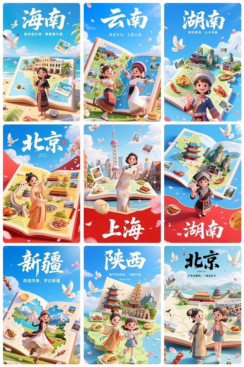 城市系列海报🌟不同平台模型对比（附提示词）