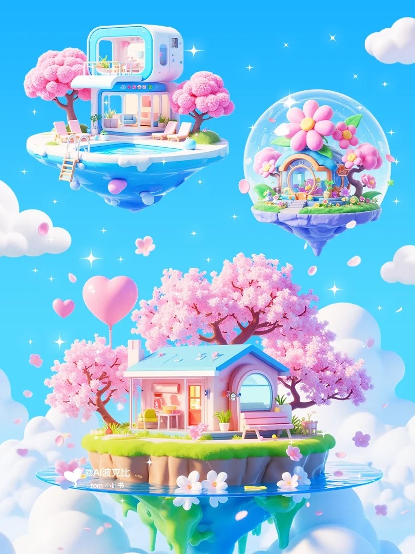 3D空中梦幻小屋✨附提示词&万能公式