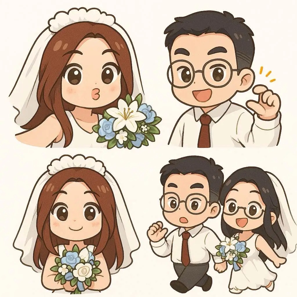 用GPT4o生成结婚照表情贴纸，也太可爱啦