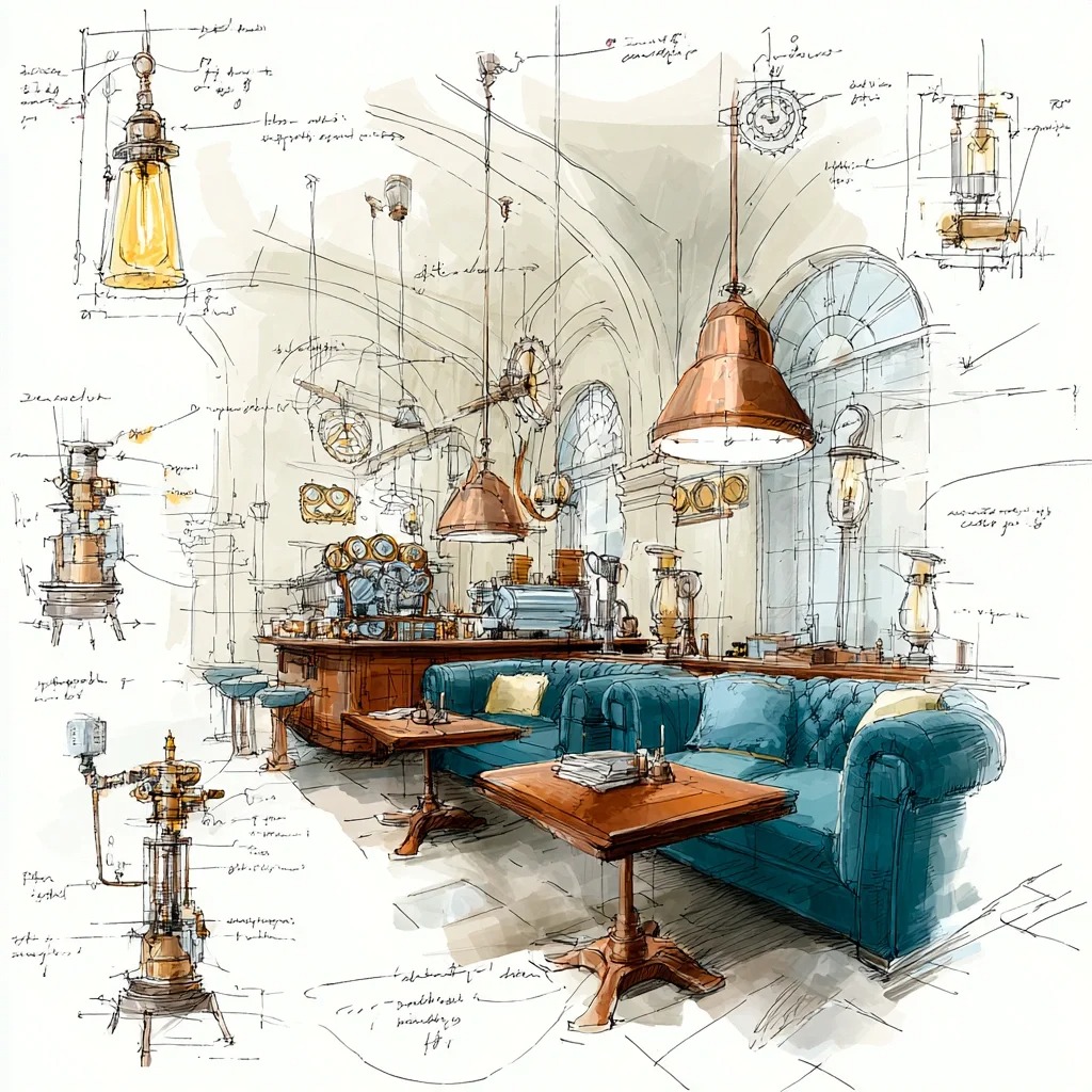 复古咖啡馆·蒸汽朋克风设计草稿［咒语］